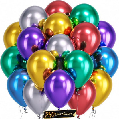 Pro Duralatex Metallic Chrome Extra-Thick Balloons 120 Pack 10 inch | Metallic by Bezente
