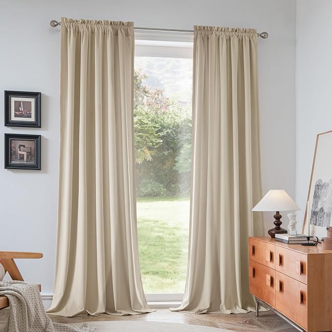 Beauoop Beige Velvet Curtains for Bedroom Living Room 52x108 2 Panels | Soft - Image 9