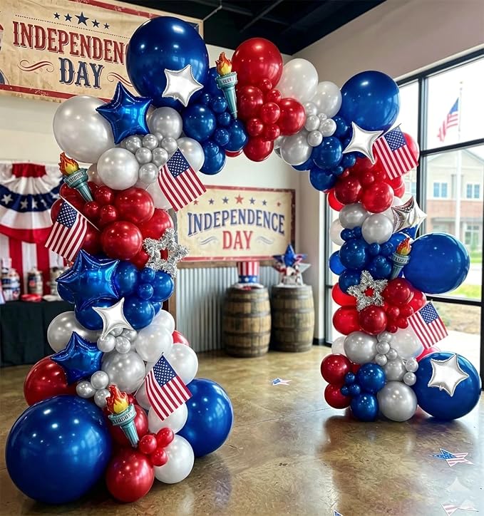 Red White Blue Balloon Arch Double Stuffed Burgundy Navy Blue Balloon Kit | - Image 7