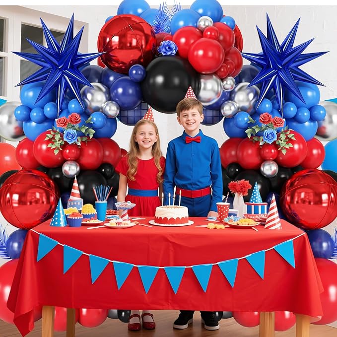 Navy Blue Red Silver Balloon Arch Garland Kit - Image 4