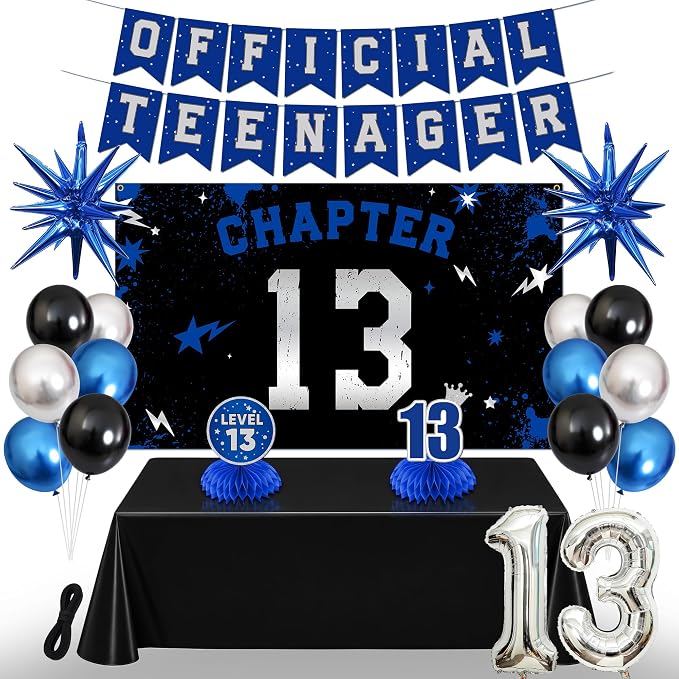13th Birthday Decorations for Boys and Girls, Chapter 13 Party Set | Blue Black by HTDZZI