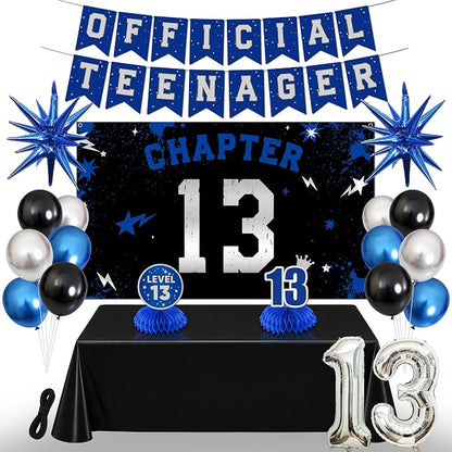 13th Birthday Decorations for Boys and Girls, Chapter 13 Party Set | Blue Black by HTDZZI