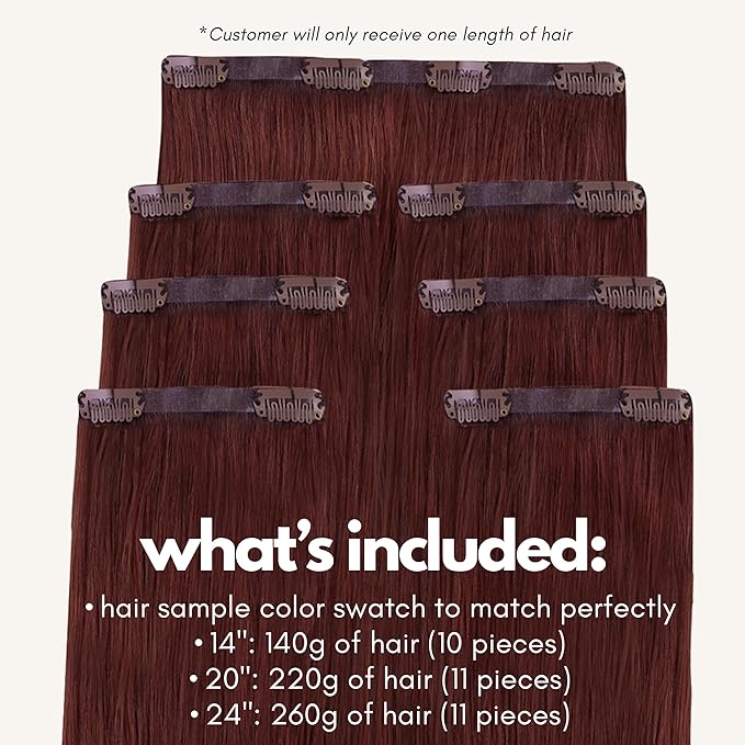 Irresistible Me Real Human Hair Extensions Clip Ins – 100% Human Hair Clip In Extensions for Length & Volume – Invisible Extension – Heat Resistant & Dyeable – Auburn, 24 Inches
