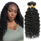 Water Wave Bundles Human Hair Color 1B Bundle Niegmeag Peruvian Virgin Remy Hair 3 Bundles 14 16 18 Inch Double Weft Natural Black Wet and Wavy Bundle