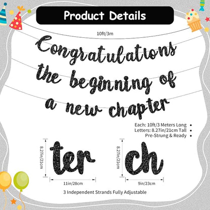 Pre-Strung Congratulations Banner New Chapter & Journey Hanging Garland Glitter - Image 2