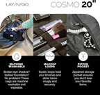 Lay-n-Go Cosmo Layflat Drawstring Cosmetic & Makeup Bag Organizer w/Zipper Pocket, Brush Loops & More, Cinch to Close, Lay Flat to Use, Durable, Machine Wash, Travel Toiletry Bag (20", Black/White)