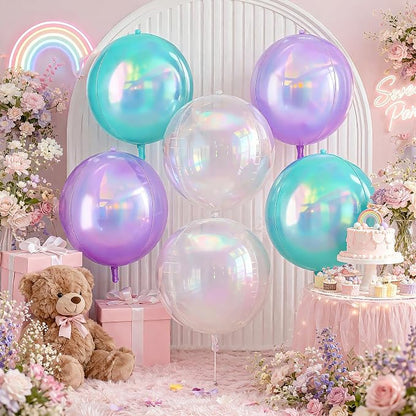 Iridescent Round Foil Balloons, 22 Inch Transparent Gradient Pink Purple Teal - Image 4