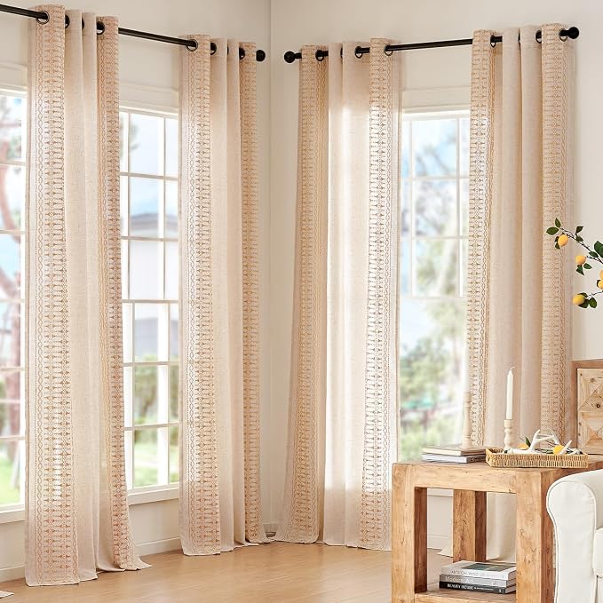 jinchan Boho Curtains Embroidered Linen Blend Window Curtains - Image 5