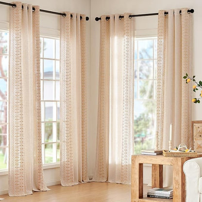 jinchan Boho Curtains Embroidered Linen Blend Window Curtains - Image 5