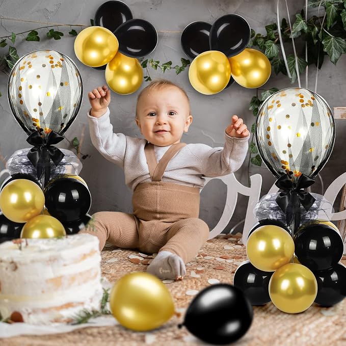BBTO 8 Set Gold Black Table Centerpieces Balloons Stand Kit, Latex Balloons and - Image 5
