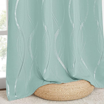 NICETOWN Aqua Blue Floral Blackout Curtain Panels 84 inches 2 Pieces, 52 inches - Image 5