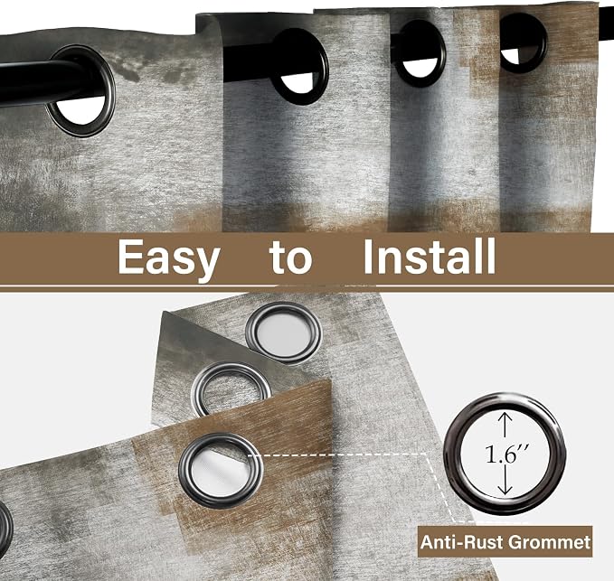 Asuexpect Abstract Kitchen Curtains 2 Panels Abstract Rust Curtain Room - Image 6