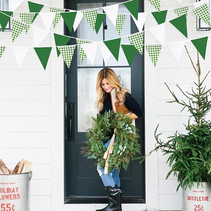 32Ft Green Party Decorations Green Buffalo Plaid Checkered White Triangle Flag - Image 6