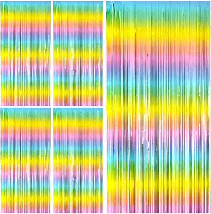 Pastel Rainbow Foil Fringe Curtain Streamers Party Backdrop Foil Fringe by BOMSI