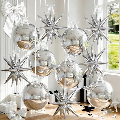 9 Pcs Silver Round Foil Balloons and Star Balloons 22/18 4D Ball Balloon by Froova