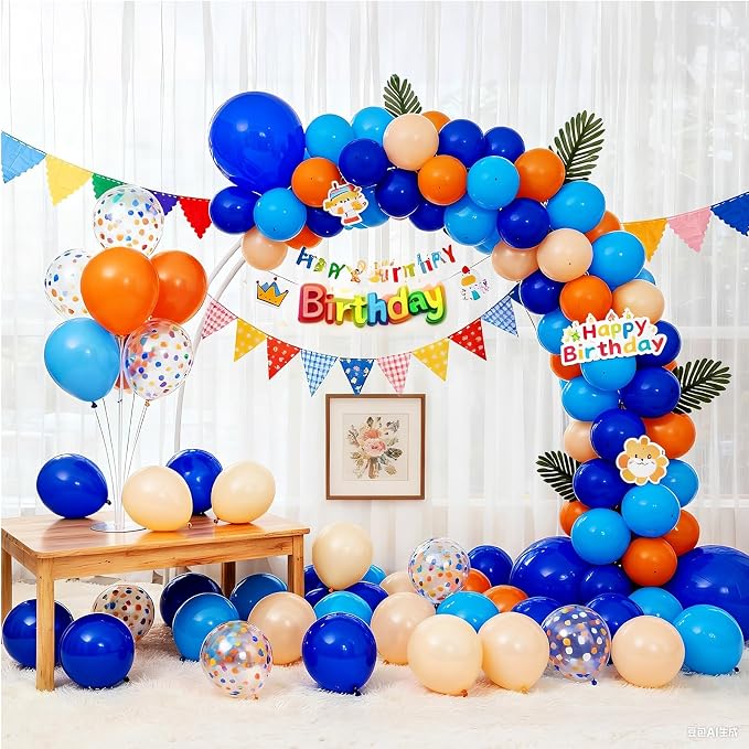 Bezente Blue and Orange Party Latex Balloons Kit 60pcs 12-in - Image 3