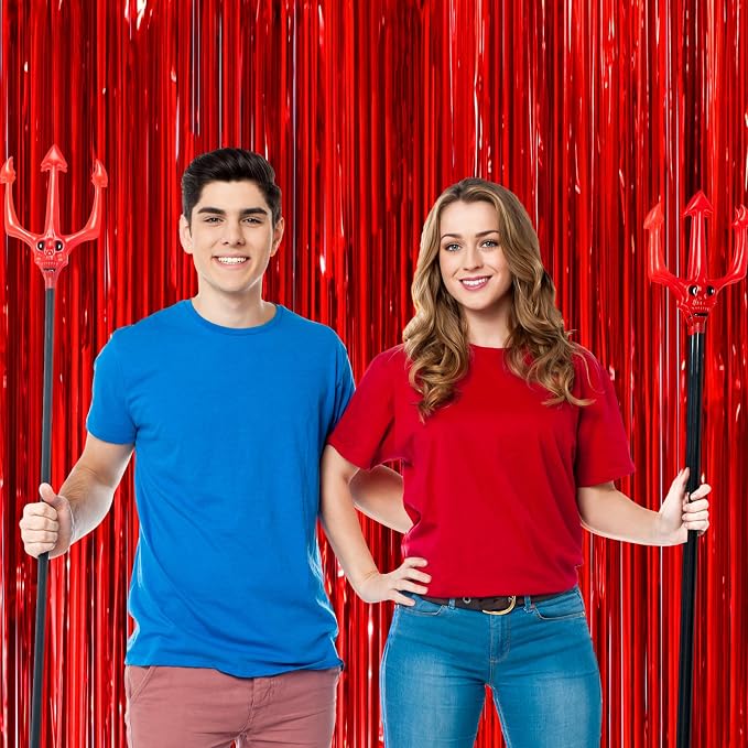 Voircoloria Red Foil Fringe Backdrop Curtains, 3 Pack | Tinsel Streamers - Image 6
