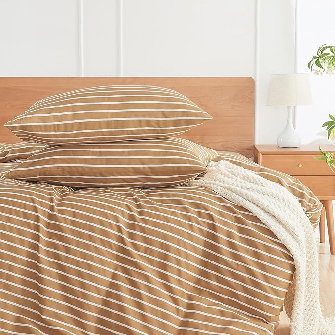 JELLYMONI 100% Natural Cotton Striped King Pillowcases Set, 2 Pack Rust and White Stripes Pattern Printed Pillow Covers with Envelope Closure(Pillows are not Included)