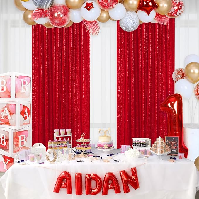 Red Sequin Backdrop Curtains-4 Panels 2FTx8FT Red Backdrop - Image 6