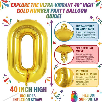 40 Inch Gold Number 0 Foil Balloon - Image 2
