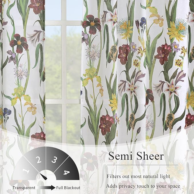 Schweek Boho Floral Curtains 96 Inches Long 2 Panels - Image 3
