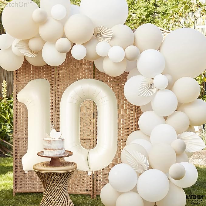 KatchOn Cream 10 Balloon Number 40 Inch, 10th Birthday Decorations | 10th - Image 4