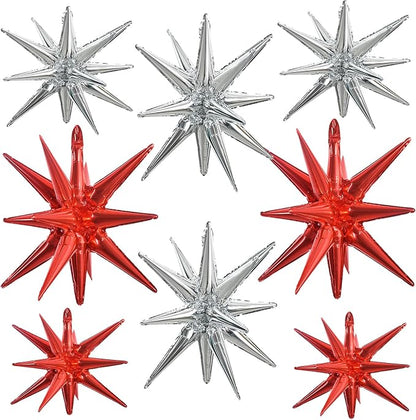 TONIFUL 8 Pcs Explosion Star Balloons Red Silver Foil Balloon Party Decor | 22 by TONIFUL