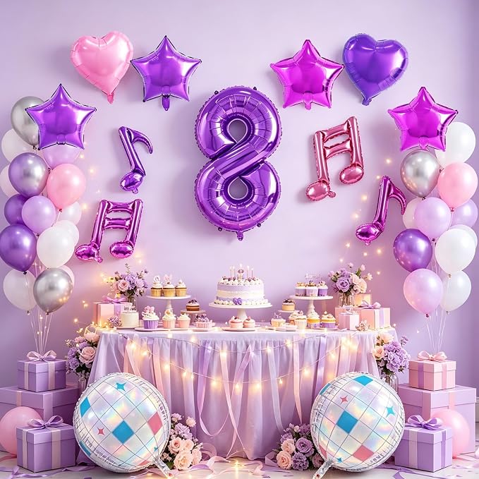 TONIFUL Girl‘s Purple Pink Music Themed 8th Birthday Decorations | 40 Inch - Image 5