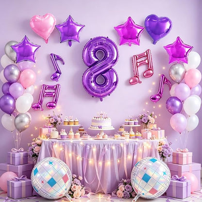 TONIFUL Girl‘s Purple Pink Music Themed 8th Birthday Decorations | 40 Inch - Image 5