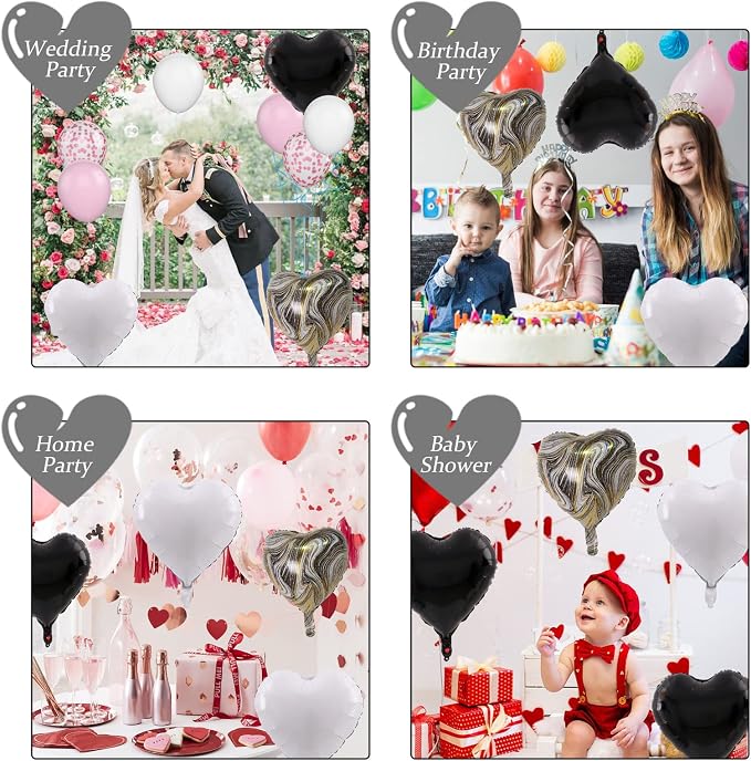 Black White Foil Heart Balloons, Valentines Balloons 18inch Black Foil Balloon - Image 7