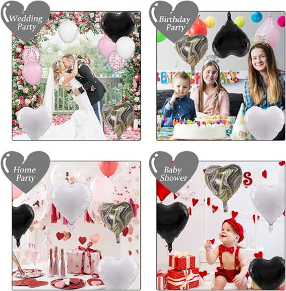 Black White Foil Heart Balloons, Valentines Balloons 18inch Black Foil Balloon - Image 7