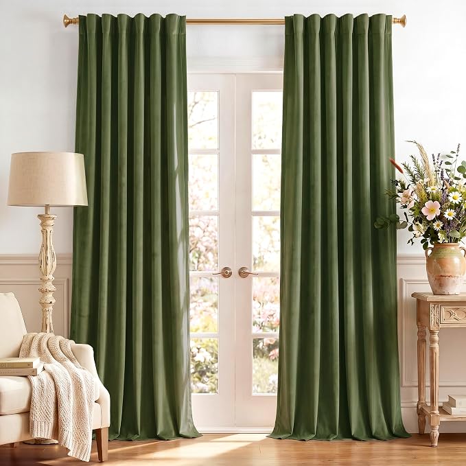 Moss Green Velvet Curtains Back Tab by StangH