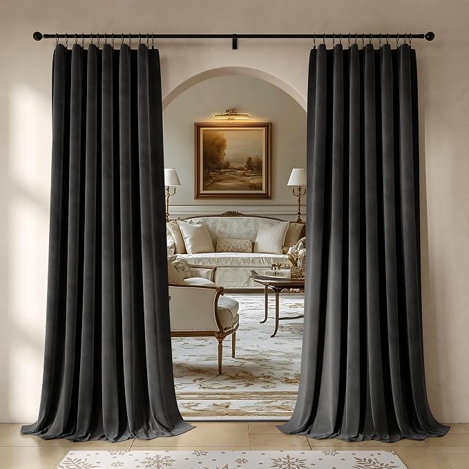 Beauoop Velvet Curtains for Bedroom Living Room Black 52x90 2 Panels | Soft by Beauoop