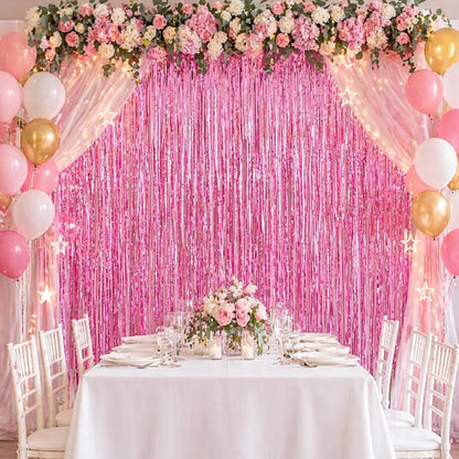 jijAcraft Pink Tinsel Foil Fringe Curtain, 3 Pack 3.2x6.5 Feet Pink Streamer - Image 7