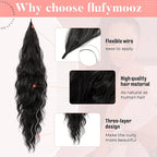 Flufymooz Ponytail Extension, Flexible Wrap Around Ponytail Extension Long Wavy Curly Ponytail Hair Extensions Natural pony tail Synthetic Hairpiece for Women 26 Inch (Black Brown)
