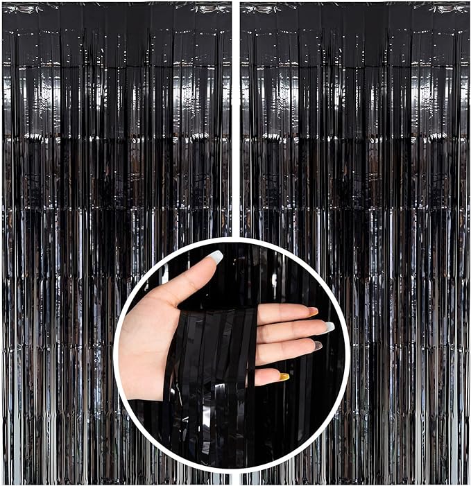 Black Party Streamers Foil Fringe Backdrop Curtains Tinsel Streamers Birthday by BOMSI