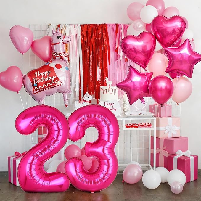 40 Inch Number Balloon Hot Pink 23 Set Pink Theme 23rd Birthday Decor 10Pcs | - Image 3