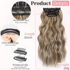 KooKaStyle Clip in Synthetic Hair Extensions Long Wavy 4PCS Thick Hairpieces Brown mix Ash Blonde P10/88 Fiber Double Weft Natural Hair Extensions 20 Inch for Women