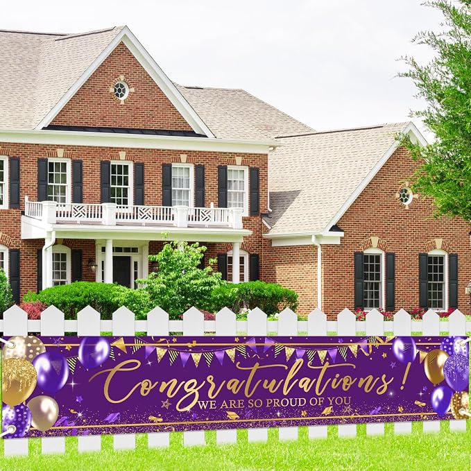 Graduation Decoration Banner Purple and Gold Graduation 2026 Banner Sign Gold by AVEZANO
