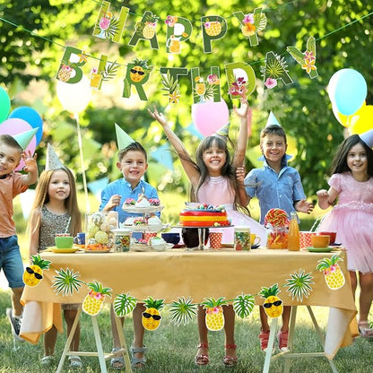 SUNBEAUTY Fruit Party Decorations Happy Birthday Pineapple Element Banner - Image 4