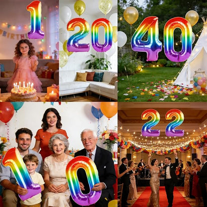 40 Inch Number 40 Balloons for 40th Birthday Party Decorations, 0-100 Rainbow - Image 7