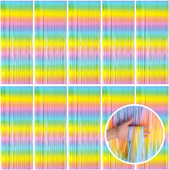 Pastel Rainbow Foil Fringe Curtain Streamers Party Backdrop Foil Fringe by BOMSI