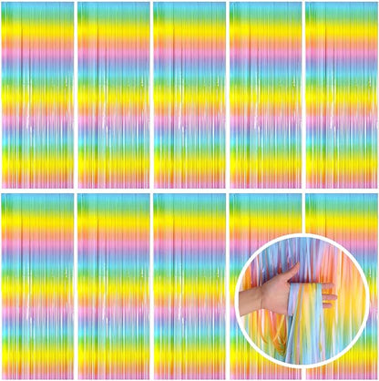 Pastel Rainbow Foil Fringe Curtain Streamers Party Backdrop Foil Fringe by BOMSI