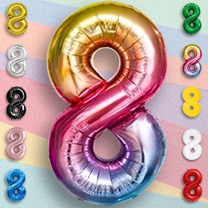 Rainbow Number Balloons 8 Mylar Foil 40 Inch - Image 3