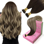 YoungSee I Tip Hair Extensions Balayage Itip Hair Extensions Real Human Hair Ombre Dark Brown to Blonde with Brown Itip Human Hair Extension 20 Inch Stick Tip Hair Extension 50g 50s