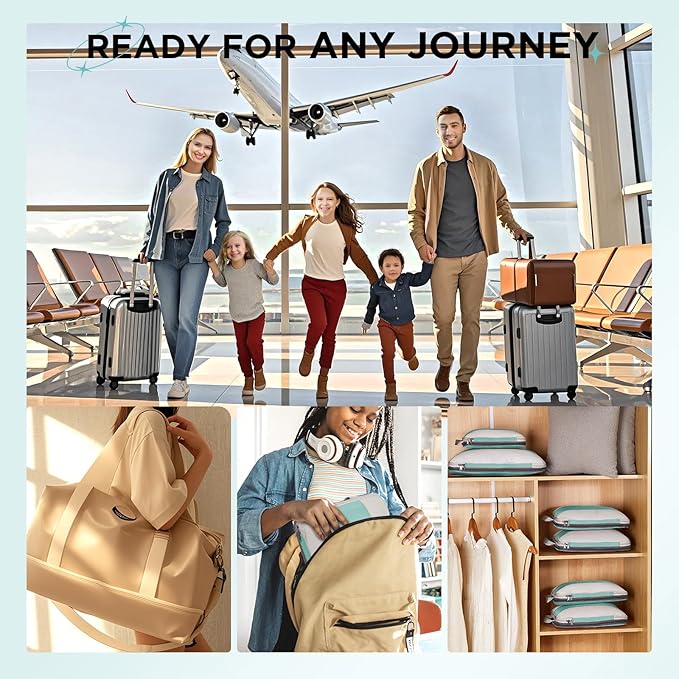 10 Set Compression Packing Cubes for Travel Essentials,Compressible Expandable Packing Cubes for Suitcase,OlarHike Luggage Organizer Bags for Travel,Handy Helper for Organizing Clothes(Cyan)