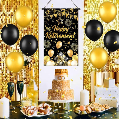 Black Gold Retirement Door Sign Decorations Happy Retirement Door Banner Small - Image 2