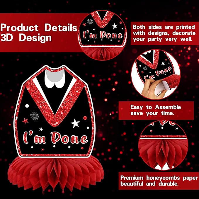 DARUNAXY Black Red Graduation Party Decorations, 2026 Congrats Grad Honeycomb - Image 3