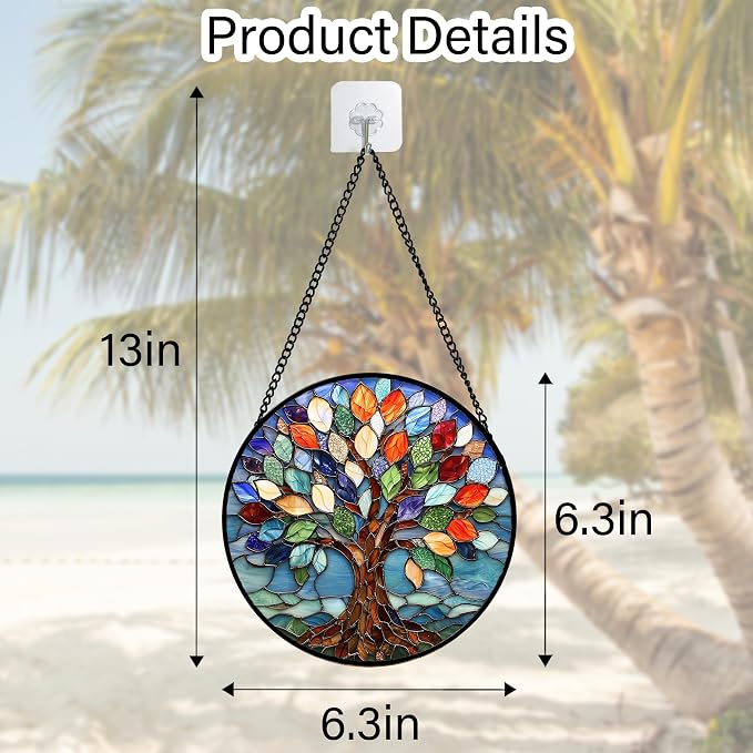 DASTOLL Stained Glass Window Hanging, Colorful Tree of Life Sun Catchers Glass - Image 5