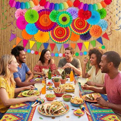 35PCS Fiesta Paper Fan Party Decorations Set | Cinco De Mayo Pom Poms, - Image 5